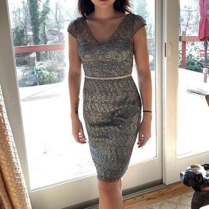 Kay Unger Metallic Gray Dress Sparkle